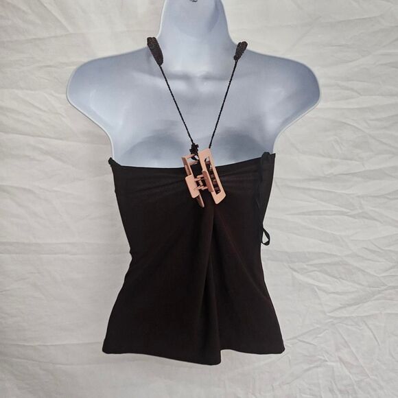 Vintage y2k brown crochet neck beachy whimsical halter top - Picture 2 of 3